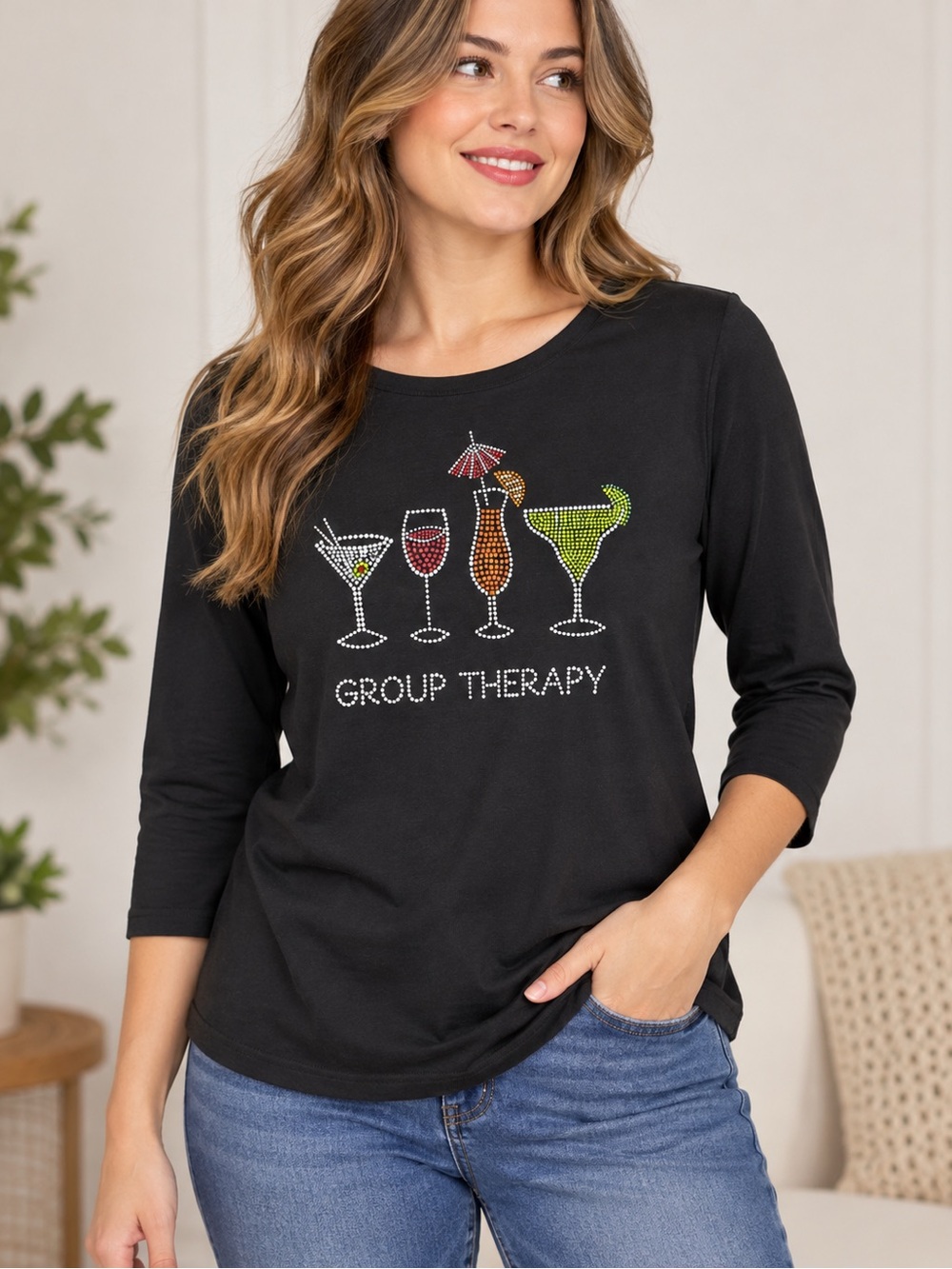 CastOlas Group Therapy Rhinestone Cocktail Black Top Size M